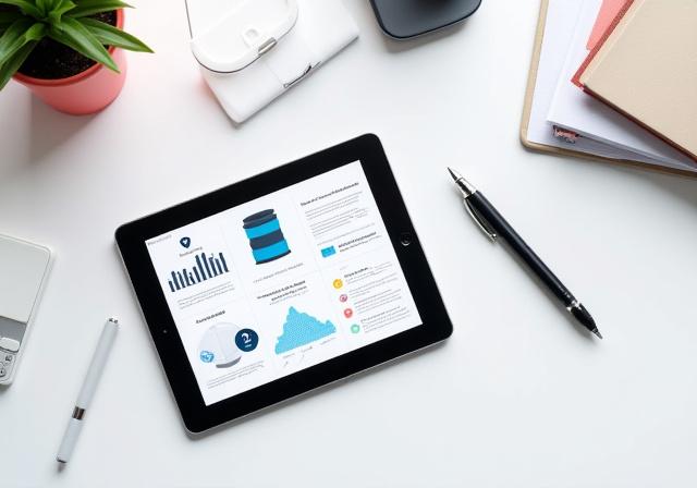 Organizational compliance documents and a digital tablet showing data protection charts